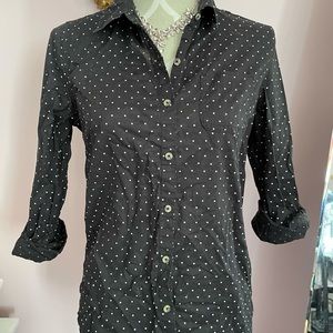 Black polka dot button up blouse